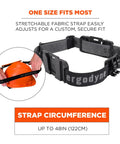 Skullerz 8980 Universal Headlamp Strap with stretchable nylon band shown fitting a hard hat, adjustable to 48in circumference.