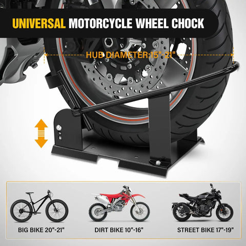 Heavy Duty Motorcycle Wheel Chock With 1800 Lbs Capacity Front Wheel Stand For 15 To 21 Inch Wheels Adjustable Holes