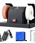 Rock Solid Dual Wheel Electric Bench Sander And Belt Polisher With Quick Dial Speed Control for sharpening tools and rust removal.