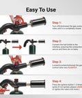 Instruction steps for using the Powerful Propane Kitchen Torch For Searing Steak, Grilling And BBQ, Adjustable Flame
