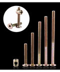 Rock Solid Furniture Bolts Paired With Slick Barrel Nuts And Rust Proof Zinc Plated Carbon Steel For Zero Wiggle Wood Joinery In Your Next Big Weekend Project, showing various sizes of bolts.