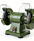 Mufaknp Low Speed Bench Grinder Electric Power Honing Machine For Metal Polishing Sharpening with cast iron body and protective shields.