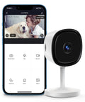 Smartphone app interface showing live feed from Ultra Clear 3MP Indoor Security Camera For Home Use With 2K Night Vision.