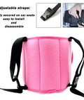 Kids Car Seat Head Support Band For Safe Travel, Adjustable Baby Neck Pillow And Headrest, Pink with Straps and Buckle