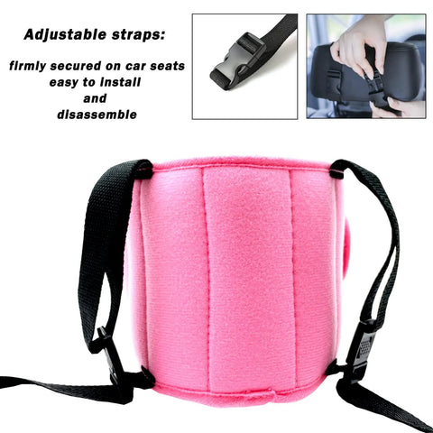 Kids Car Seat Head Support Band For Safe Travel, Adjustable Baby Neck Pillow And Headrest, Pink with Straps and Buckle