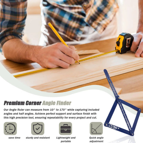 Dead On Corner Angle Finder Tool, Miter Saw Protractor With Bold Dual Scale Readouts, Digital Angle Gauge That Lands Spot On Interior And Exterior Measurements Fast For Precision Woodworking in use measuring wood.