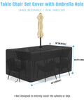 Rectangle Patio Table Cover With Umbrella Hole 88 Inch Long By 58 Inch Wide By 23.6 Inch High Heavy Duty 600D Oxford Fabric