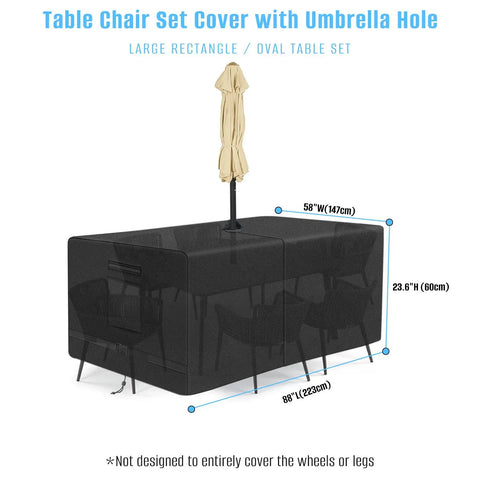 Rectangle Patio Table Cover With Umbrella Hole 88 Inch Long By 58 Inch Wide By 23.6 Inch High Heavy Duty 600D Oxford Fabric