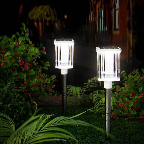 Super Bright Solar Pathway Lights 10 Pack For Outdoor Use IP54 Waterproof Garden Lights illuminating walkway at night