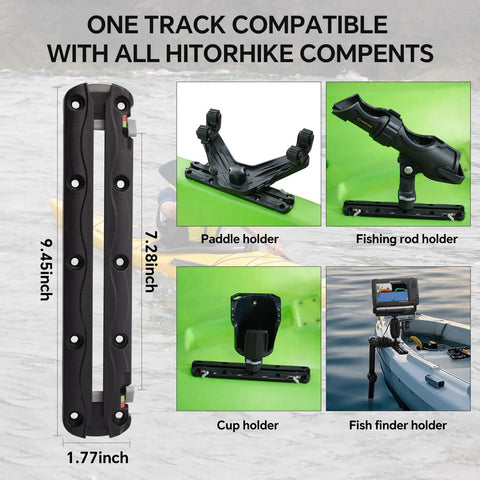 All Water Ready Kayak Fishing Rail System With Manual Lock Dual End Guard For Easy Install Holds Rod Holders And Fish Finders Cups Fits Yaks Jon Boats And Small Boats 2 Pack, 7.28-inch rail