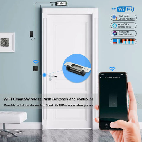 Wireless Magnetic Door Lock Kit With 400lb Holding Power, Remote And Smartphone App Control, WiFi Smart, installed on door