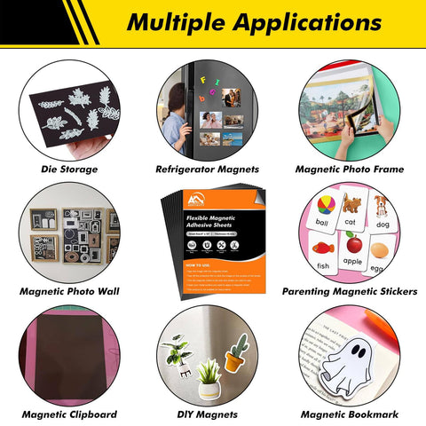 Multiple applications of 36 Pack Magnetic Sheets With Adhesive Backing 8 By 11 Inch Peel And Stick 20 Mil Magnetic Paper for crafts