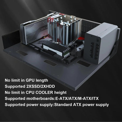 Open Frame Gaming PC Case And Test Bench Rig For E-ATX ATX M-ATX ITX Motherboards, Open Air Chassis Rack, Black.