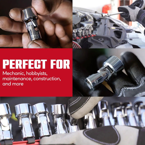 1/4 Inch Drive 12-Piece Swivel Socket Set, 6-Point Metric 5mm To 15mm, Flexible Joint For Tight Spaces, Aluminum Storage Rail Included, Easy Access To Hard-To-Reach Fasteners on rail