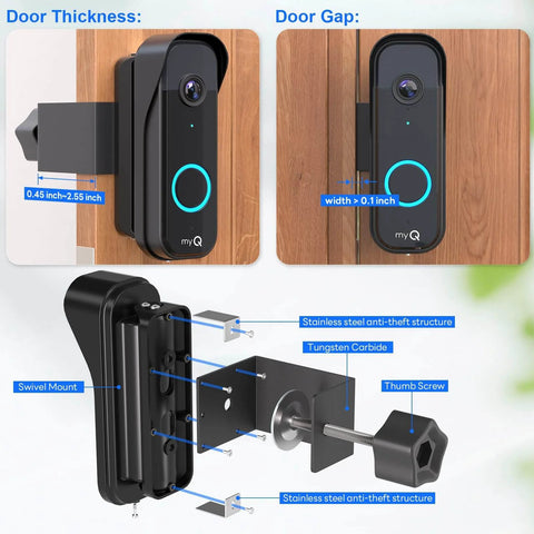 Anti Theft Doorbell Mount For Video Doorbell Camera Adjustable Left And Right Viewing Angle 40 To 140 Degrees Black