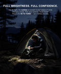 Solid Build Clip On Flashlight Featuring Straight Shooting Laser Distance Meter And Dope White Red Beams Usb C Rechargeable magnetic light illuminating a tent at night.