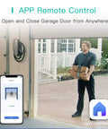 Smart WiFi Garage Door Opener Remote With Tuya Smart Life App Control, Alexa And Google Assistant Ready image showing app control on phone.