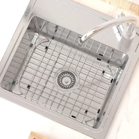 Stainless Steel Kitchen Sink Grid Protector 18 Inch Long By 13.4 Inch Wide With Center Drain Durable Sink Rack Raised Off Bottom