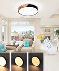 Dimmable 19 Inch Round LED Ceiling Light With Remote Sleek Modern Minimalist Black Flush Mount Crafted From Wood Metal And Acrylic