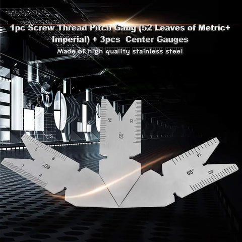 52 Leaf Thread Pitch Gauge Set With 60 Degree And 55 Degree Center Gauges displayed against industrial background