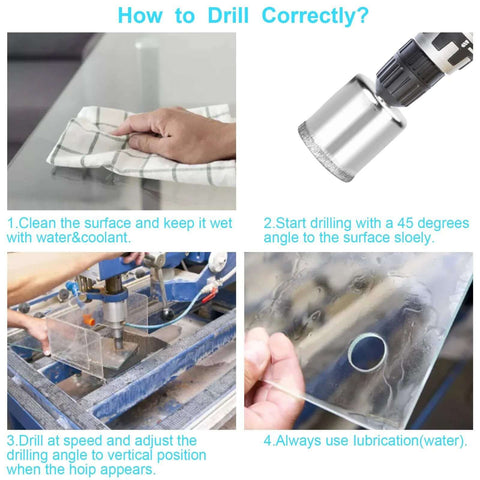 15-piece diamond drill bit set for ceramic and glass, 6–50 mm; diamond-coated bits for tile and stone.