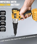 Experience Total Cordless Freedom With This Brushless Electric Rivet Gun Compatible With DeWalt 20V Battery in use on metal sheet