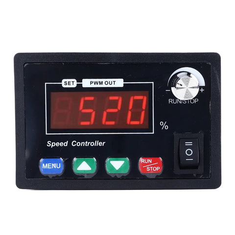 Badass 40A Dc Motor Speed Controller With Sharp Digital Display showing RPM settings and control buttons for forward and reverse.