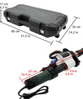 Heavy Duty Electric Pipe Bevellers With Internal Expanding Chuck For 2.56 To 6.26 Inch Tubing 1500W, showing dimensions and case.