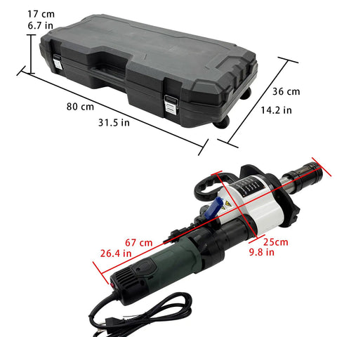 Heavy Duty Electric Pipe Bevellers With Internal Expanding Chuck For 2.56 To 6.26 Inch Tubing 1500W, showing dimensions and case.