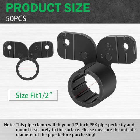 Briwooody 50-pack 1/2 in PEX suspension pipe clamps, butterfly style, black.