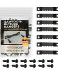 Sawtooth Picture Hangers Set, 150 Pack With 300 Screws, Double Hole Frame Hangers displayed with screws on package.
