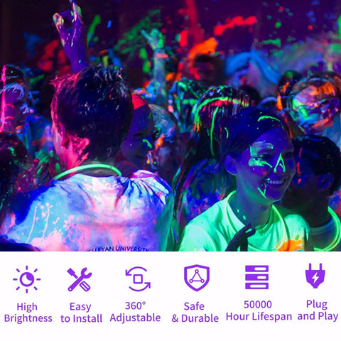 People enjoying a body paint party under a 30W Black Light Bar With 30 LEDs Black Light Flood Light With Switch Plug And 5ft Cable