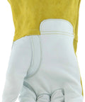 Goatskin and Cowhide MIG Welder Gloves Pack of 12, Kevlar-Trimmed, Fleece-Lined, Medium, palm view of welding glove