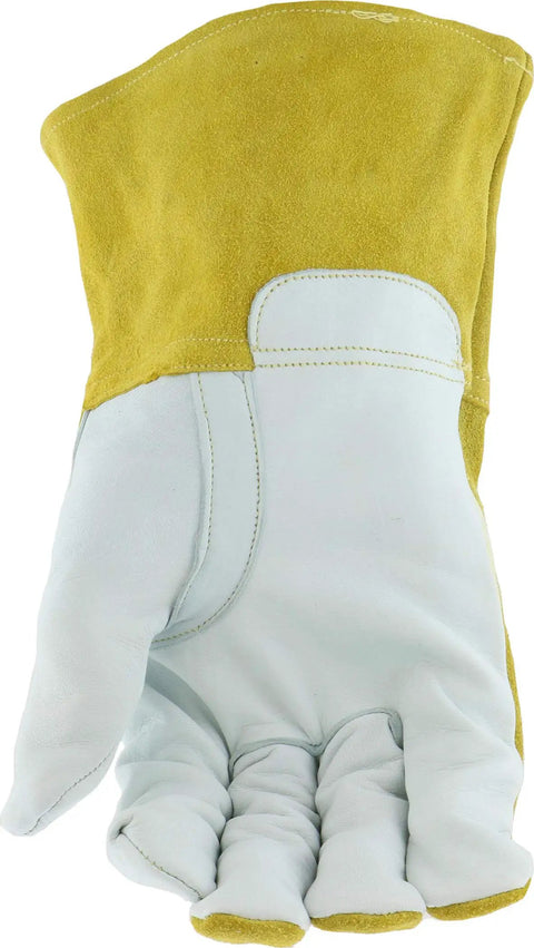 Goatskin and Cowhide MIG Welder Gloves Pack of 12, Kevlar-Trimmed, Fleece-Lined, Medium, palm view of welding glove