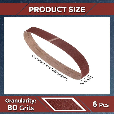 Premium 2 X 48 Inch Sanding Belts 80 Grit Aluminum Oxide Abrasive Paper For Belt Sander showing size and grit specifications.