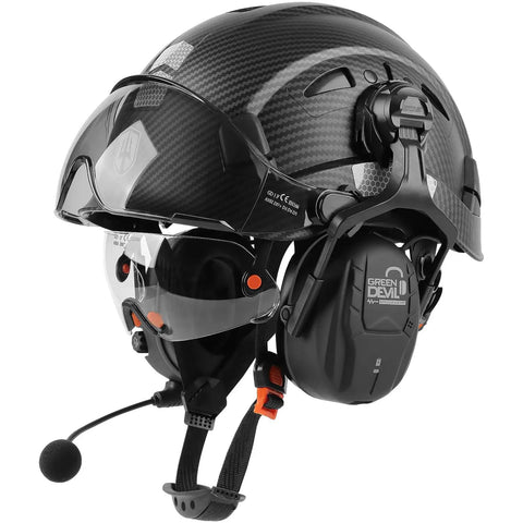 Top Shelf Vented Hard Hat Featuring Bluetooth Hearing Protection And Dual Layer Drop Down Visor For Hella Rugged Construction Sites And Outdoor Forestry Storage Bag