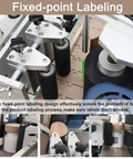 Heavy Duty Desktop Automatic Round Bottle Labeling Machine With Chain Conveyor And Integrated Print Coder For Clear And Gold Foil Labels Works Like A Dream 110V Model fixed-point labeling mechanism with stainless steel components.