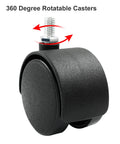 Side view of 2 Inch Swivel Caster Wheels Set Of 4 With Black Nylon M8 Threaded Stem showcasing 360° rotation feature