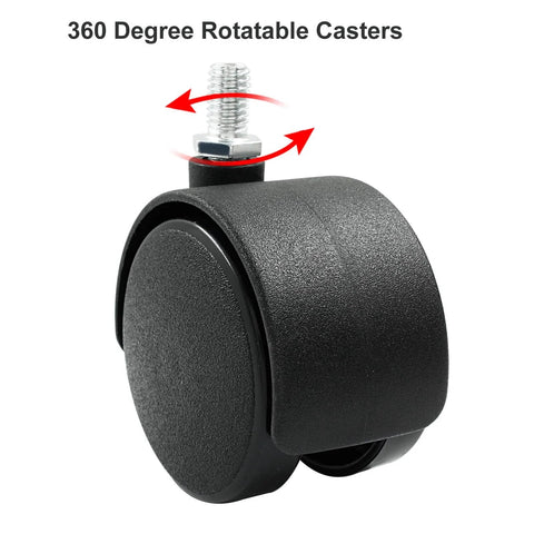 Side view of 2 Inch Swivel Caster Wheels Set Of 4 With Black Nylon M8 Threaded Stem showcasing 360° rotation feature