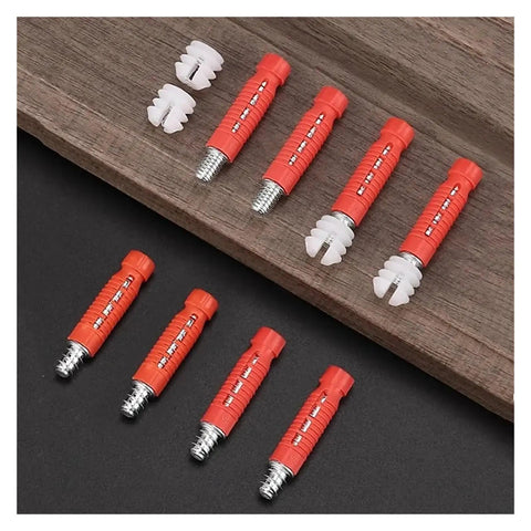 Nifty Hidden Cabinet Fasteners For No Fuss Furniture Building Rock Solid Zinc Alloy Expansion Bolts on wooden surface.