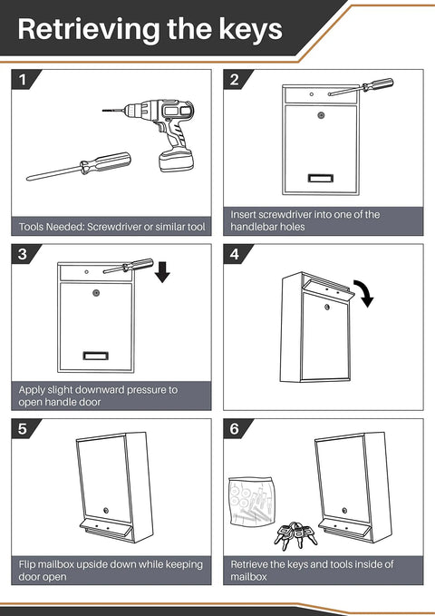 Steps to retrieve keys from Wall Mounted Locking Vertical Dropbox Mailbox White Finish Large Safe And Secure Steel Construction