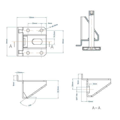 Game Changing Rock Solid Heavy Duty Floor Levelers 8 Pack Complete Tool Kit technical drawing with dimensions and design details.