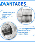 Close-up of 304 Stainless Steel Pipe Fitting 45 Degree Elbow 1 Inch NPT Male To 1 Inch NPT Female Thread Adapter showing smooth threads.