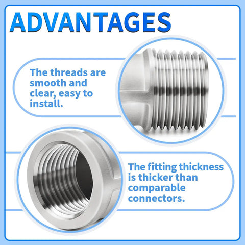 Close-up of 304 Stainless Steel Pipe Fitting 45 Degree Elbow 1 Inch NPT Male To 1 Inch NPT Female Thread Adapter showing smooth threads.
