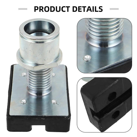 Heavy Duty Rubber Lift Tray Pad With Enhanced Load Distribution And Wear Resistance For Car Shops Off Road Gear And Heavy Maintenance Tasks showing steel and rubber construction with threaded design.