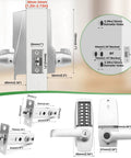 Dimensions and features of Mechanical Entry Keypad Door Lock With Key And Auto Locking Push Button Code, Brushed Nickel Finish.