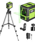 Weidow laser level on adjustable tripod with green cross-line beam and accessories