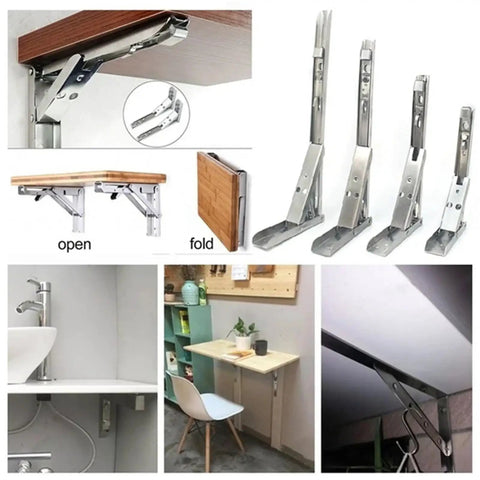 Heavy Duty Stainless Steel Folding Shelf Brackets Collapsible Wall Mount L Table Hinges For Bench And Table With Screws 10 Inch