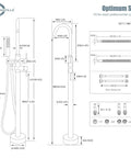 Diagram of Freestanding Bathtub Faucet With 360 Degree Swivel Spout And Handheld Shower, Tub Filler Set In Brushed Nickel.