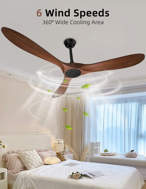 60-Inch Indoor Outdoor Ceiling Fan With Remote Control Noiseless DC Motor 3 Downrods Walnut Look in bedroom